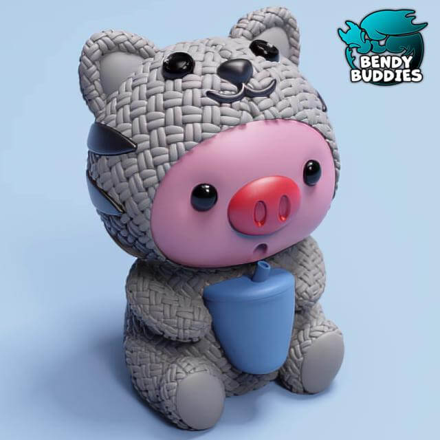 Baby Pig in Costume - Articulated fidget - Pig Flexi Toy