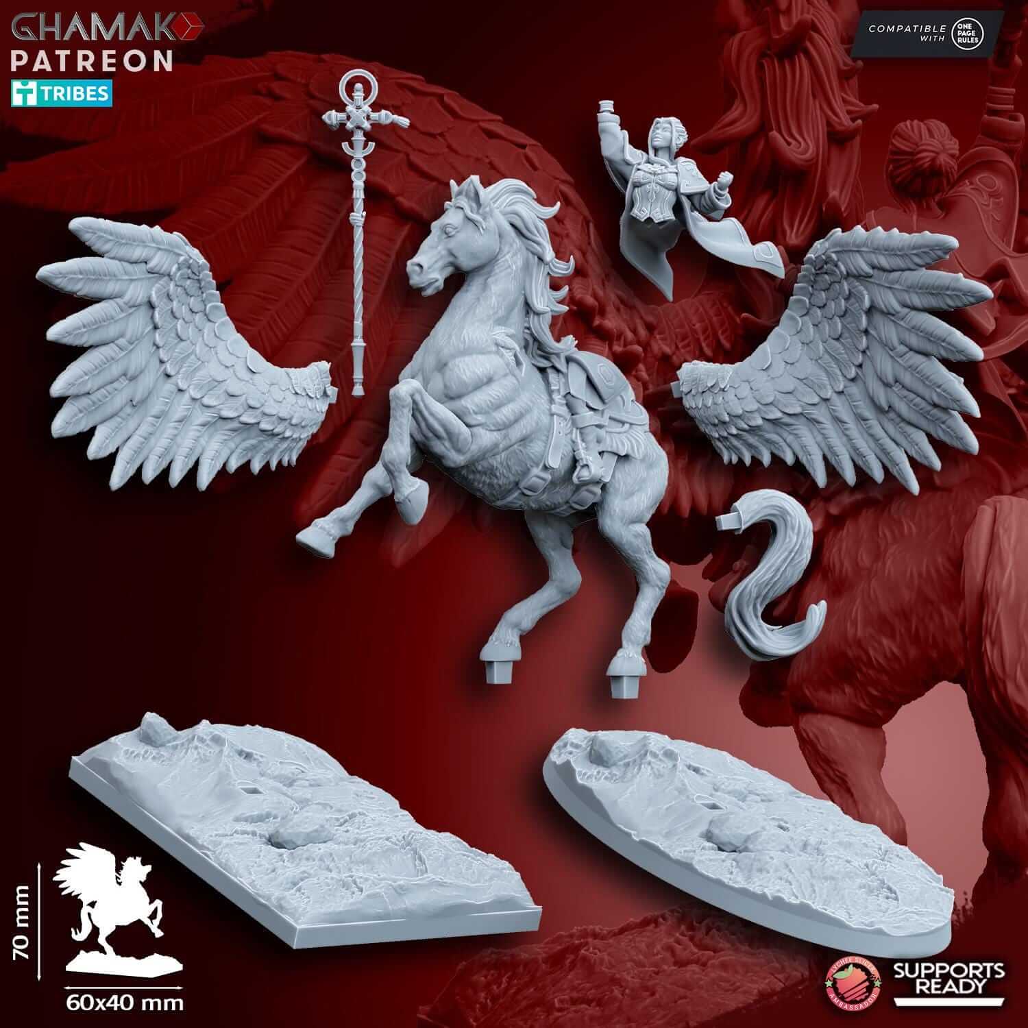Sunev (Life Magic) Wizard on Pegasus/foot - Miniatures by Ghamak