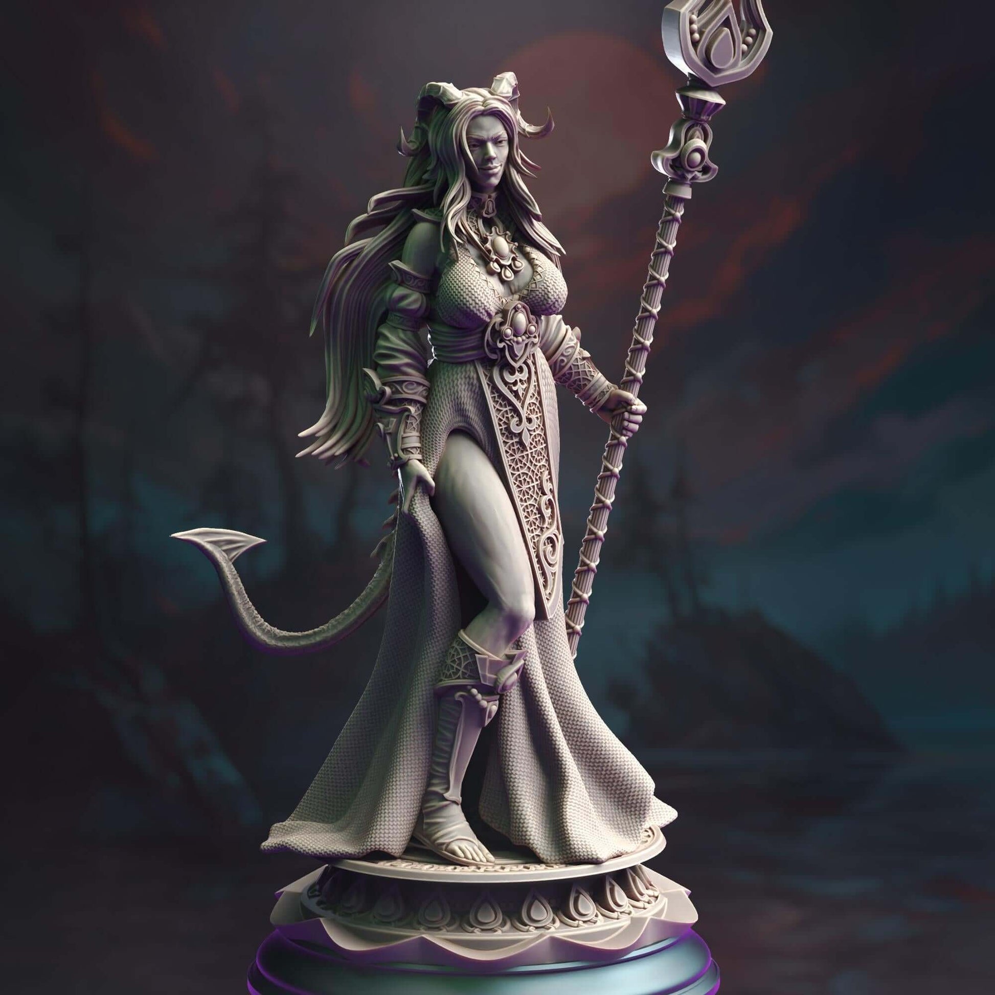 Tiefling Moon Cleric - Tharia Moonshadow - 3D Printed Resin RPG/Tabletop/Boardgames Miniature DM Stash