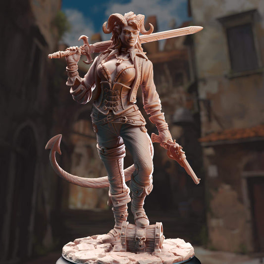 Tiefling Rogue Scoundrel - Syntheia the Daring - 3D Printed Resin RPG/Tabletop/Boardgames Miniature DM Stash
