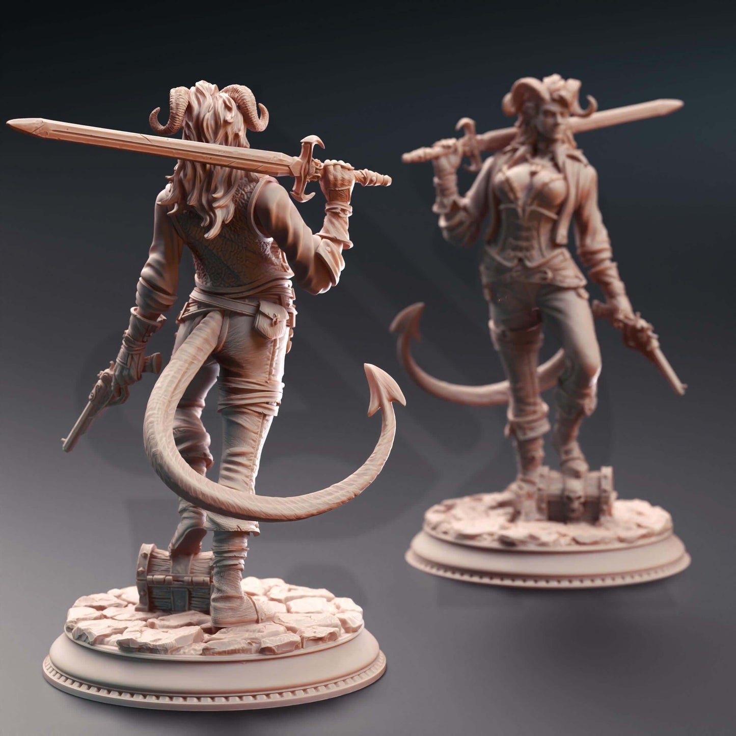 Tiefling Rogue Scoundrel - Syntheia the Daring - 3D Printed Resin RPG/Tabletop/Boardgames Miniature DM Stash