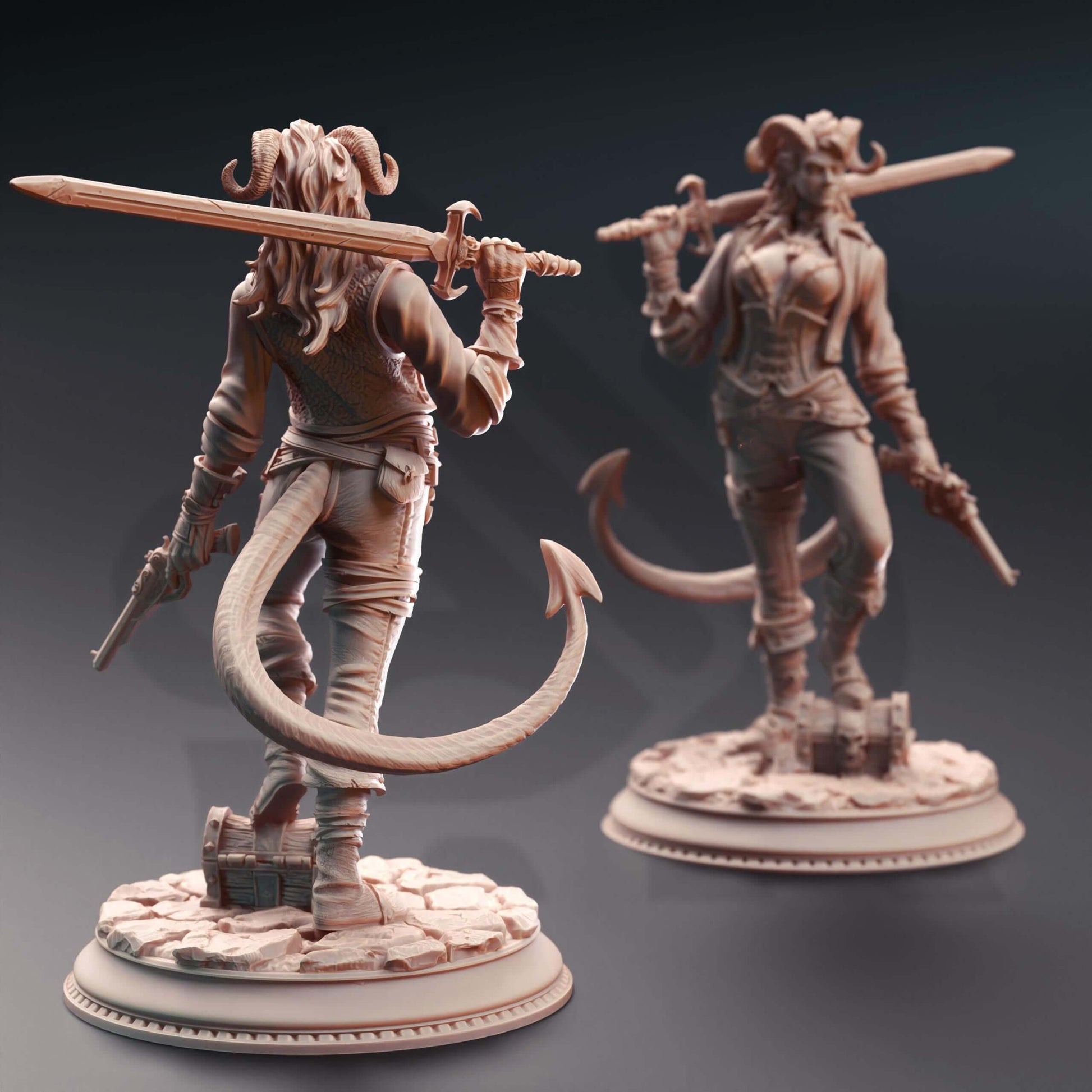 Tiefling Rogue Scoundrel - Syntheia the Daring - 3D Printed Resin RPG/Tabletop/Boardgames Miniature DM Stash