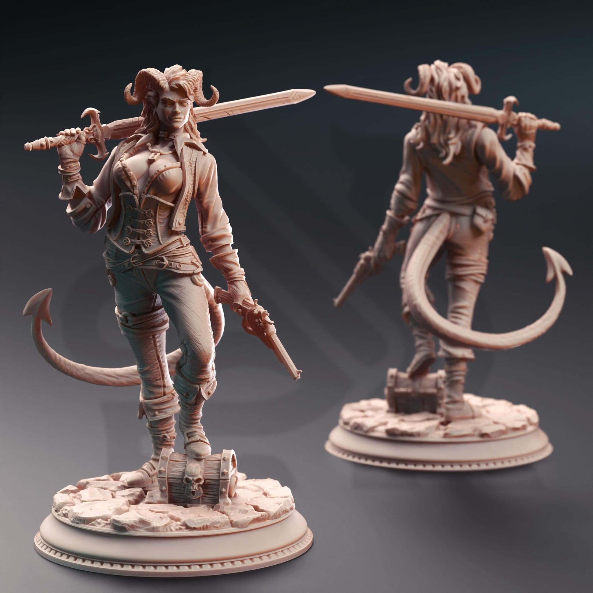 Tiefling Rogue Scoundrel - Syntheia the Daring - 3D Printed Resin RPG/Tabletop/Boardgames Miniature DM Stash