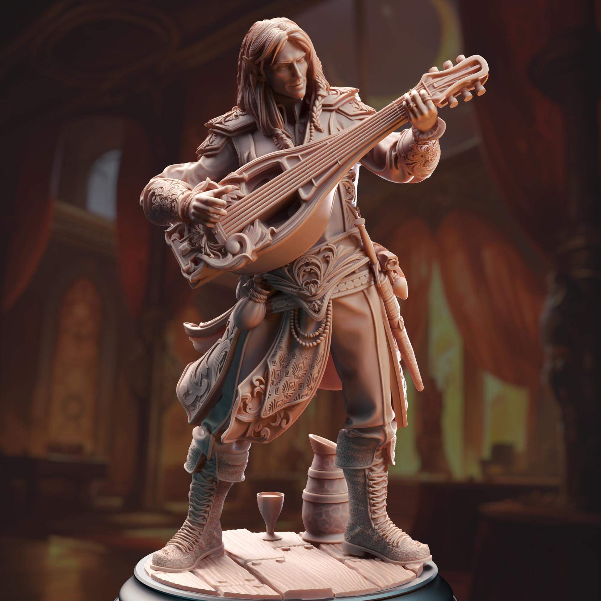 Elven Fortune Bard - Ereviel Eight Toes - 3D Printed Resin RPG/Tabletop/Boardgames Miniature DM Stash