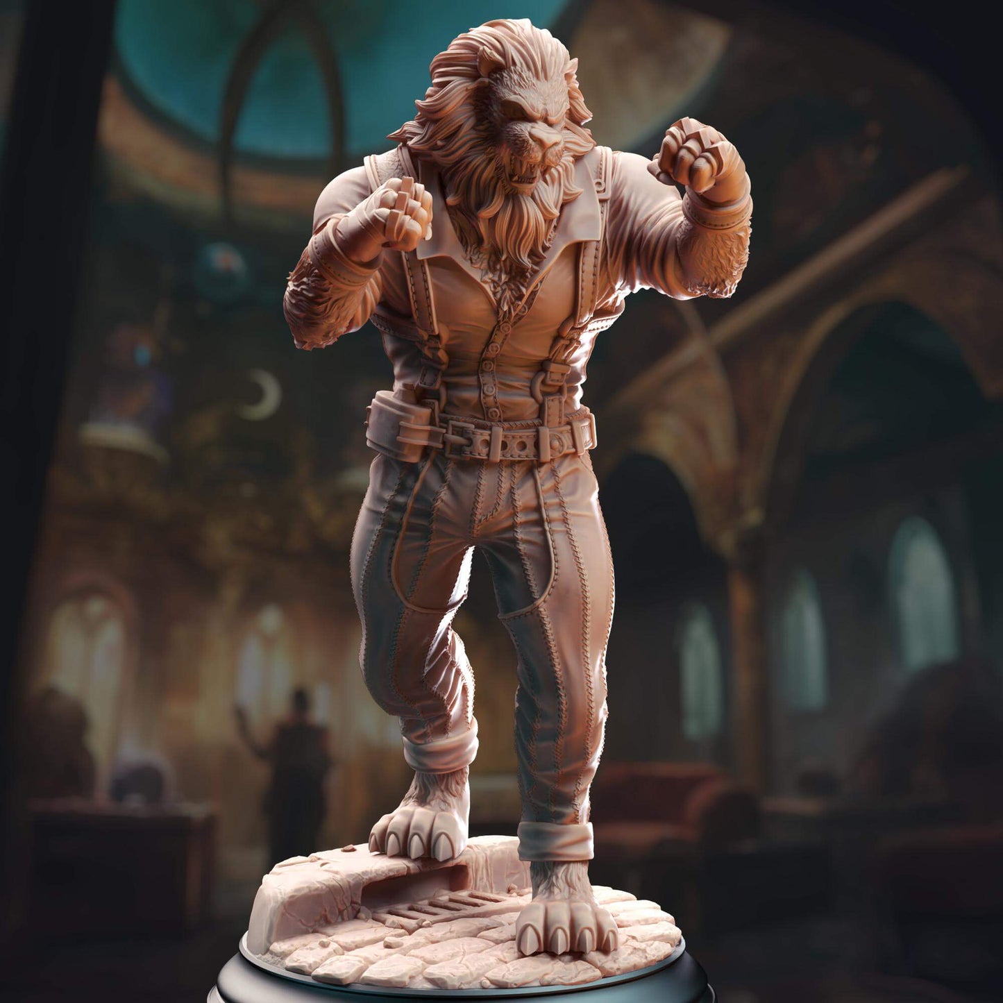 Lionfolk Pugilist - Vaa'dren - Brick - 3D Printed Resin RPG/Tabletop/Boardgames Miniature DM Stash