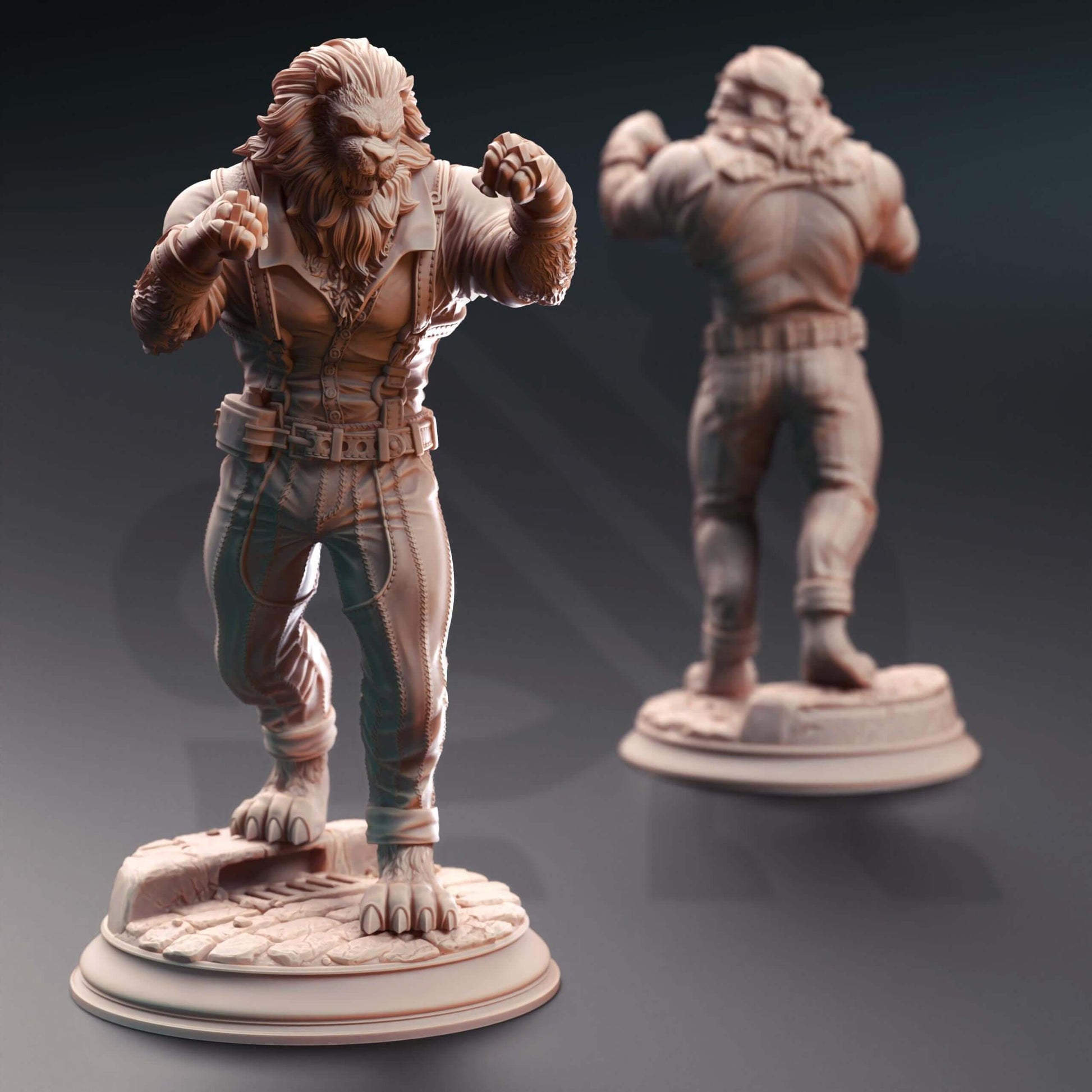Lionfolk Pugilist - Vaa'dren - Brick - 3D Printed Resin RPG/Tabletop/Boardgames Miniature DM Stash