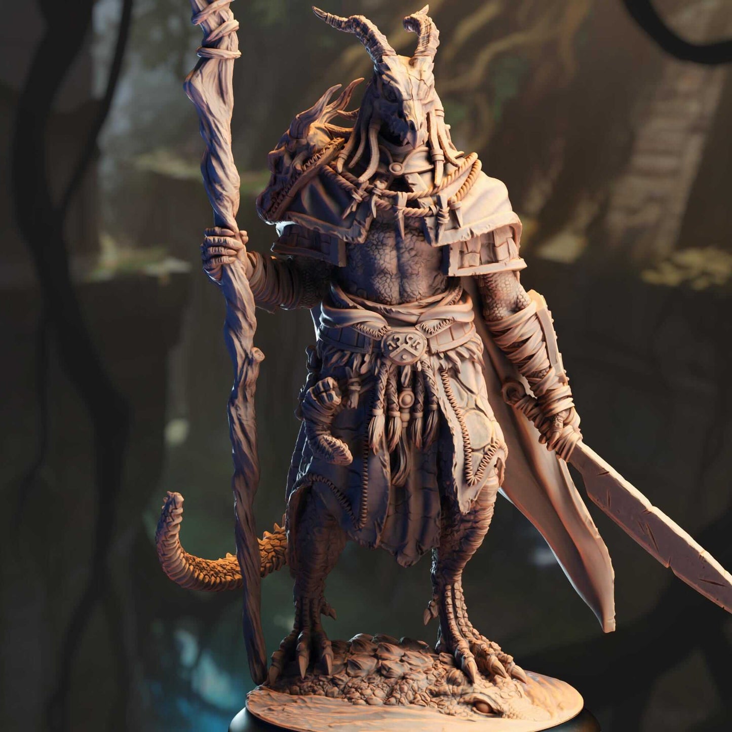 Black Dragonborn Druid Horzin Ashen-Palm - 3D Printed Resin RPG/Tabletop/Boardgames Miniature DM Stash
