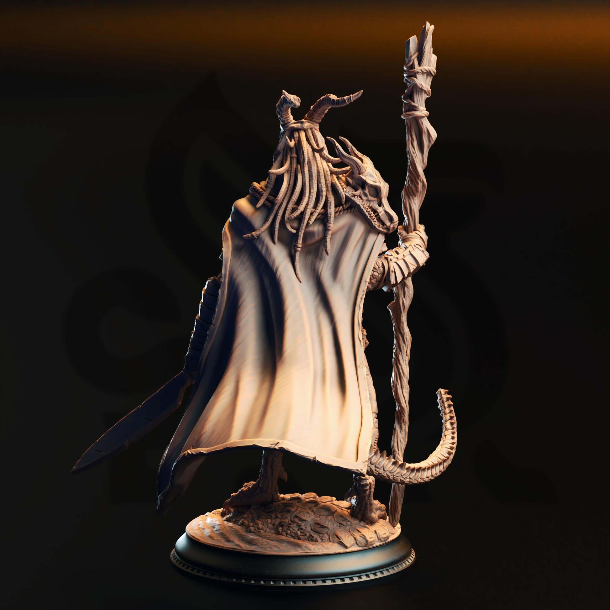 Black Dragonborn Druid Horzin Ashen-Palm - 3D Printed Resin RPG/Tabletop/Boardgames Miniature DM Stash