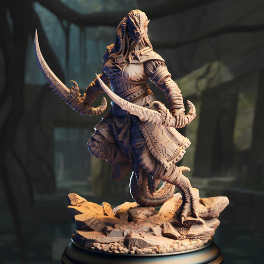 Black Dragonborn Rogue - Kijaa Shadowblade - 3D Printed Resin RPG/Tabletop/Boardgames Miniature DM Stash