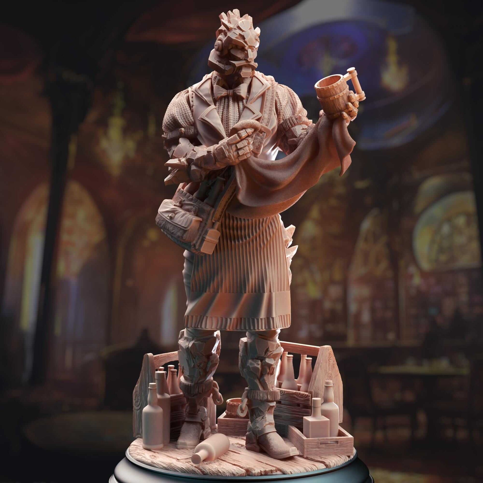 Warforged Bartender - Brick - 3D Printed Resin RPG/Tabletop/Boardgames Miniature DM Stash