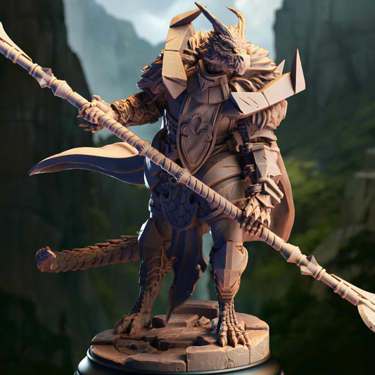 Silver Dragonborn Paladin - Apokris the Resolute - 3D Printed Resin RPG/Tabletop/Boardgames Miniature DM Stash