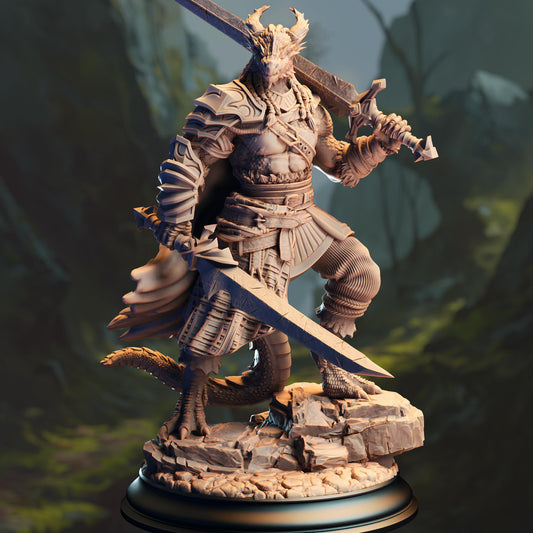 Black Dragonborn Barbarian - Skraa Dark-Eye - 3D Printed Resin RPG/Tabletop/Boardgames Miniature DM Stash