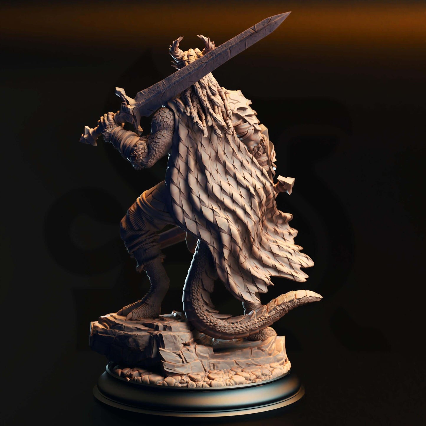 Black Dragonborn Barbarian - Skraa Dark-Eye - 3D Printed Resin RPG/Tabletop/Boardgames Miniature DM Stash