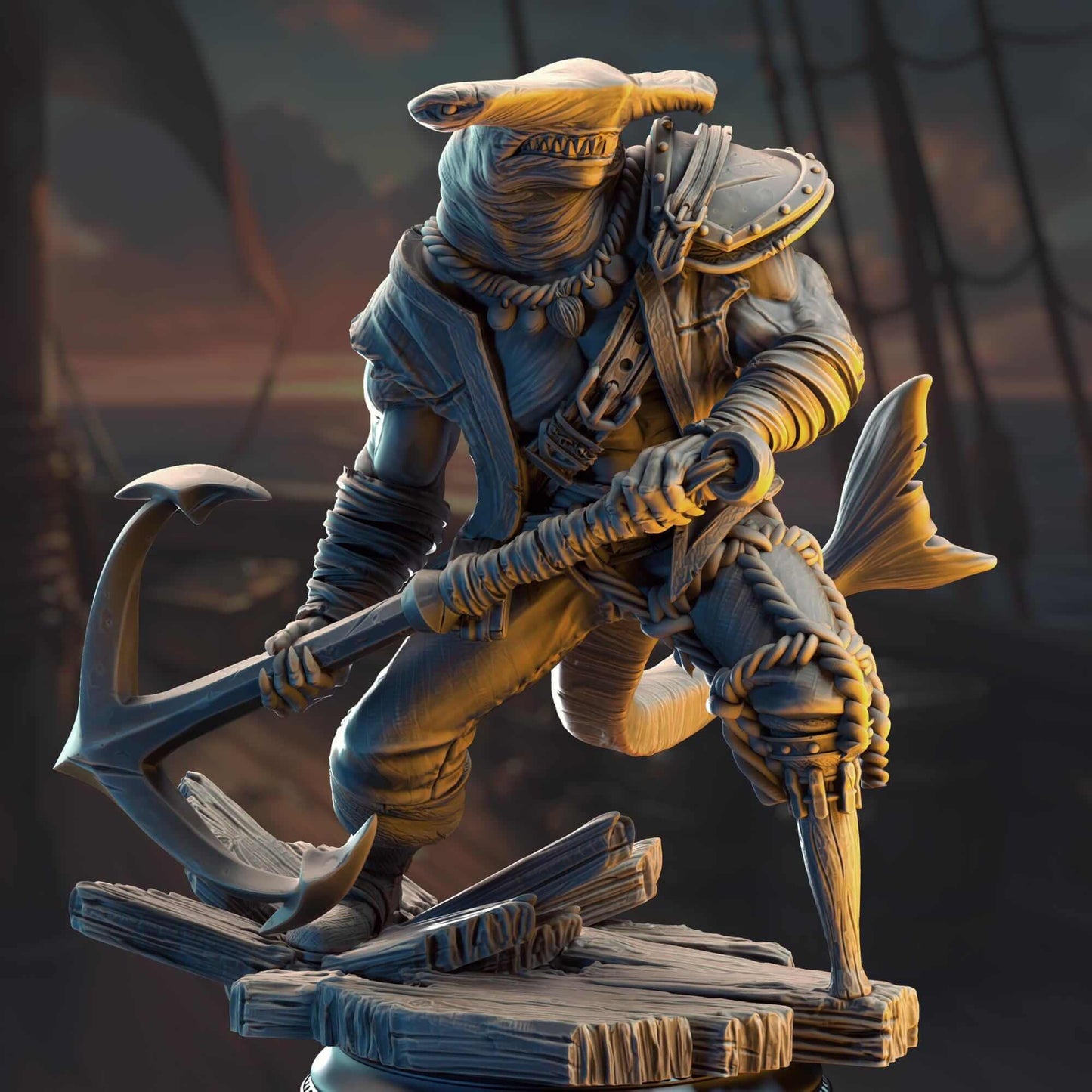 Sharkman Pirate Enforcer - Baz "Smiley" Armstrong - 3D Printed Resin RPG/Tabletop/Boardgames Miniature DM Stash