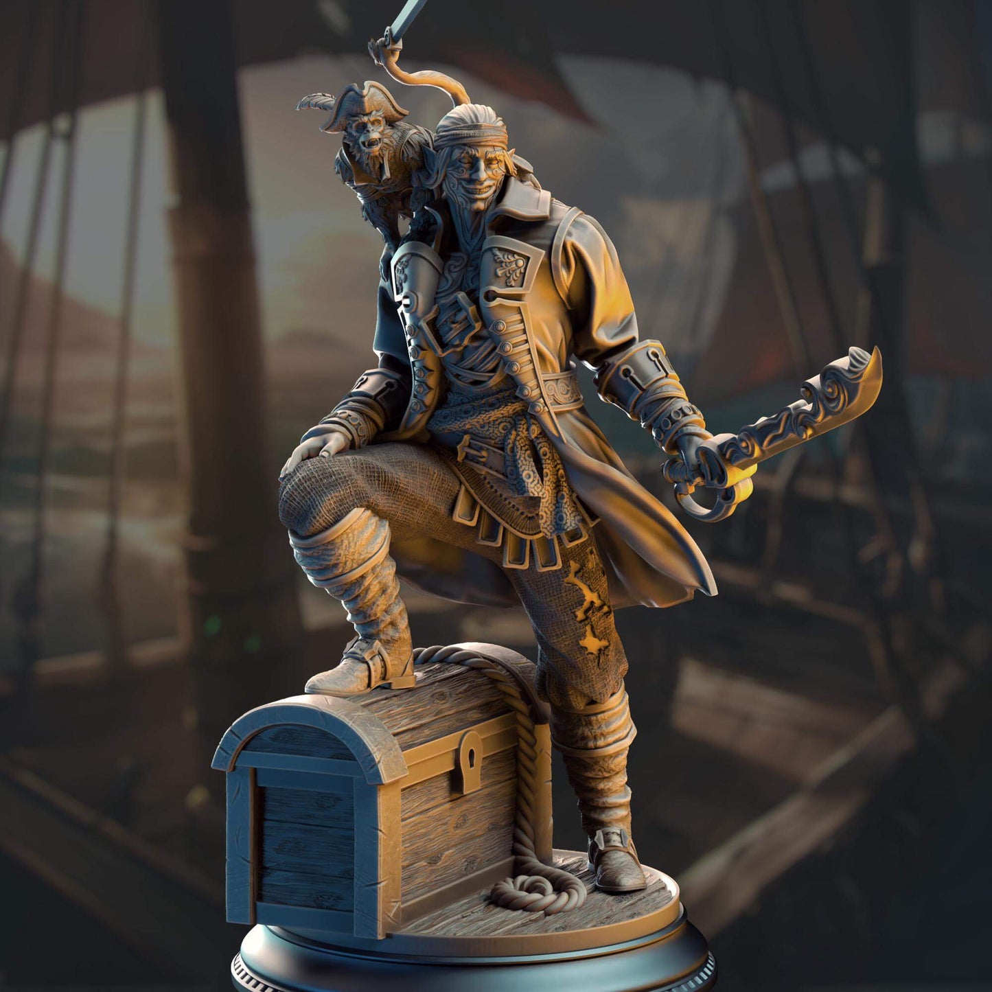 Water Genasi Pirate Scoundrel - Ervin "Wave Dancer" Barton - 3D Printed Resin RPG/Tabletop/Boardgames Miniature DM Stash