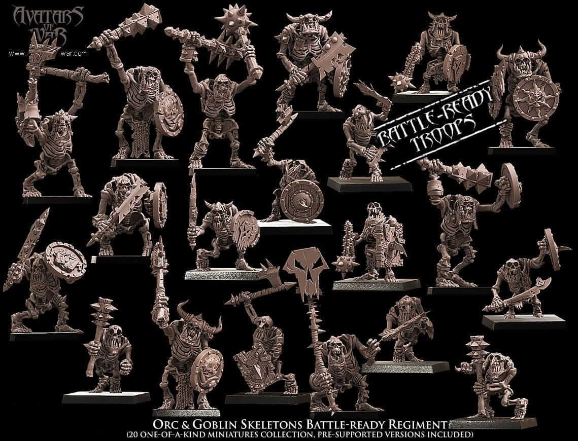 Orc & Goblin Skeleton Warriors Battle Ready regiment - Avatars of War