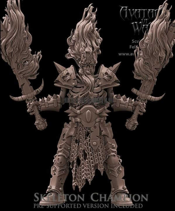 Skeleton Champion with Fire Swords - Avatars of War