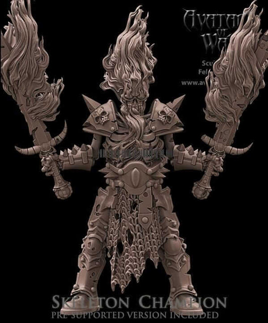 Skeleton Champion with Fire Swords - Avatars of War
