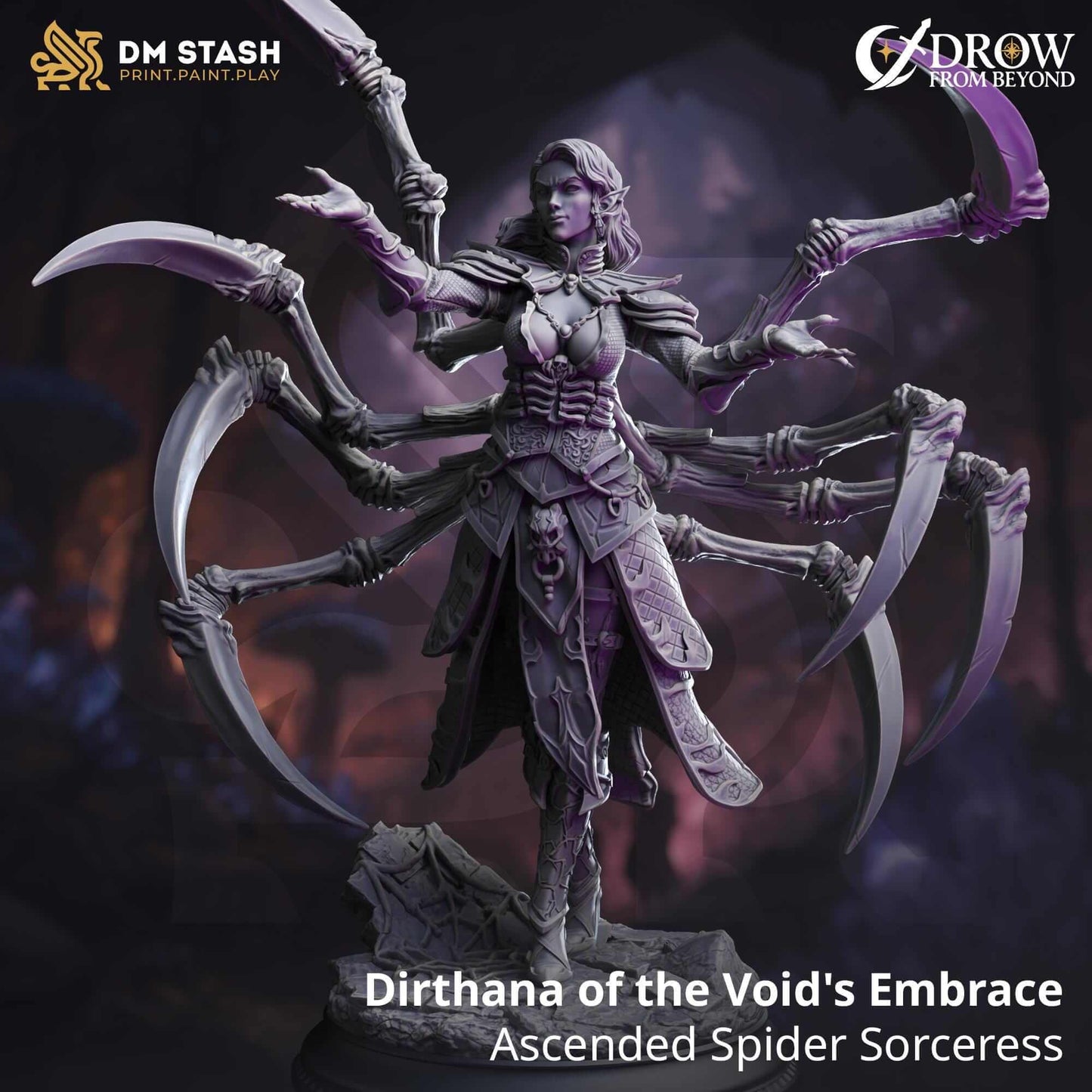 Ascended Spider Sorceress - Dirthana of the Void's Embrace - 3D Printed Resin RPG/Tabletop/Boardgames Miniature DM Stash