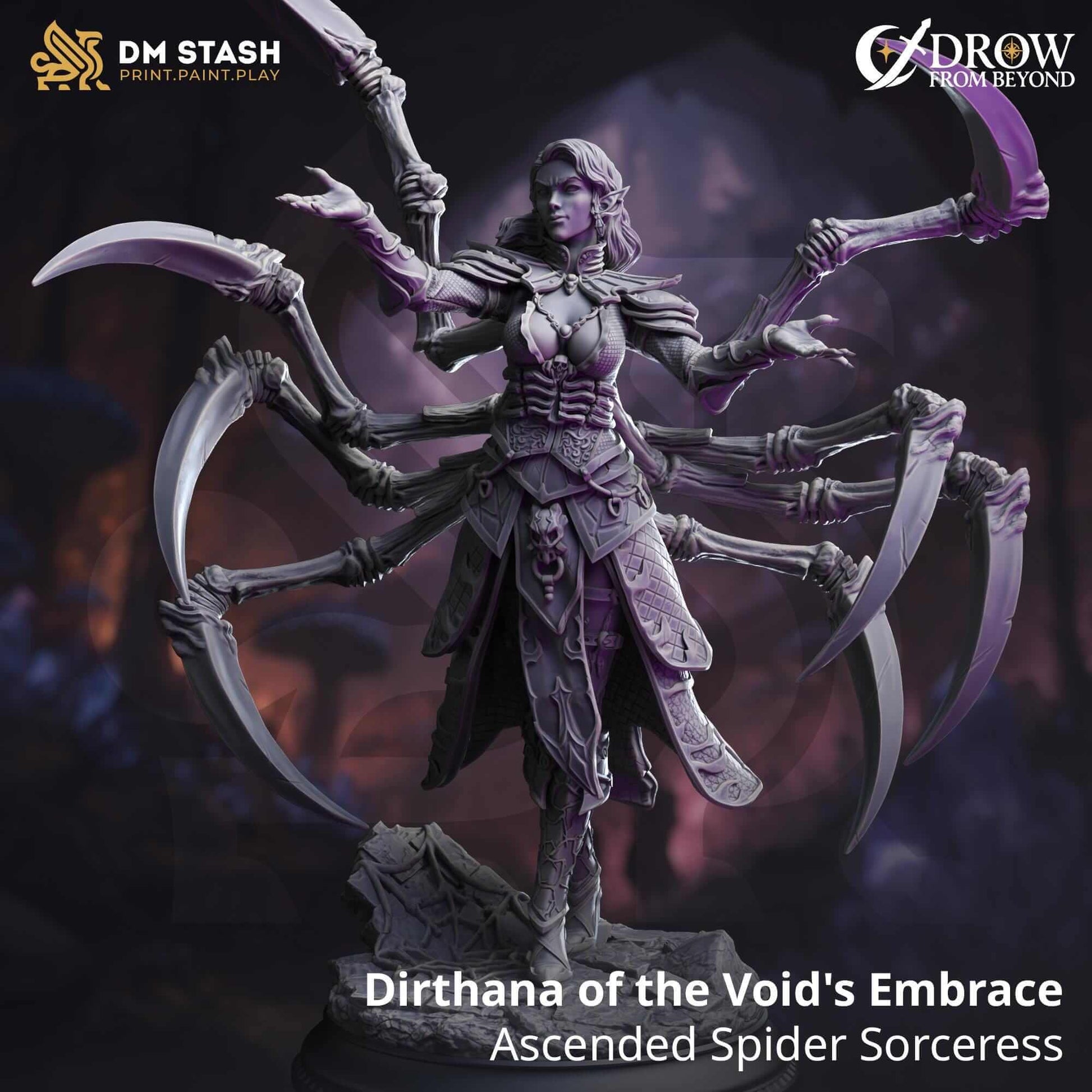 Ascended Spider Sorceress - Dirthana of the Void's Embrace - 3D Printed Resin RPG/Tabletop/Boardgames Miniature DM Stash