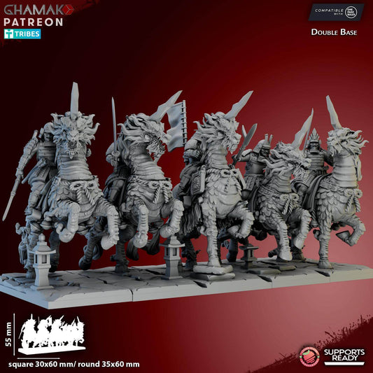 Kirin Cavalry miniatures, premium resin figures, 55 mm height, ready for D&D or wargaming, detailed craftsmanship.