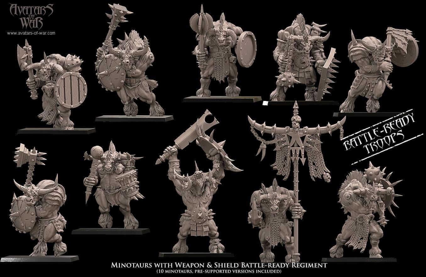 Minotaurs with weapon and shield Regiment - Avatars of War