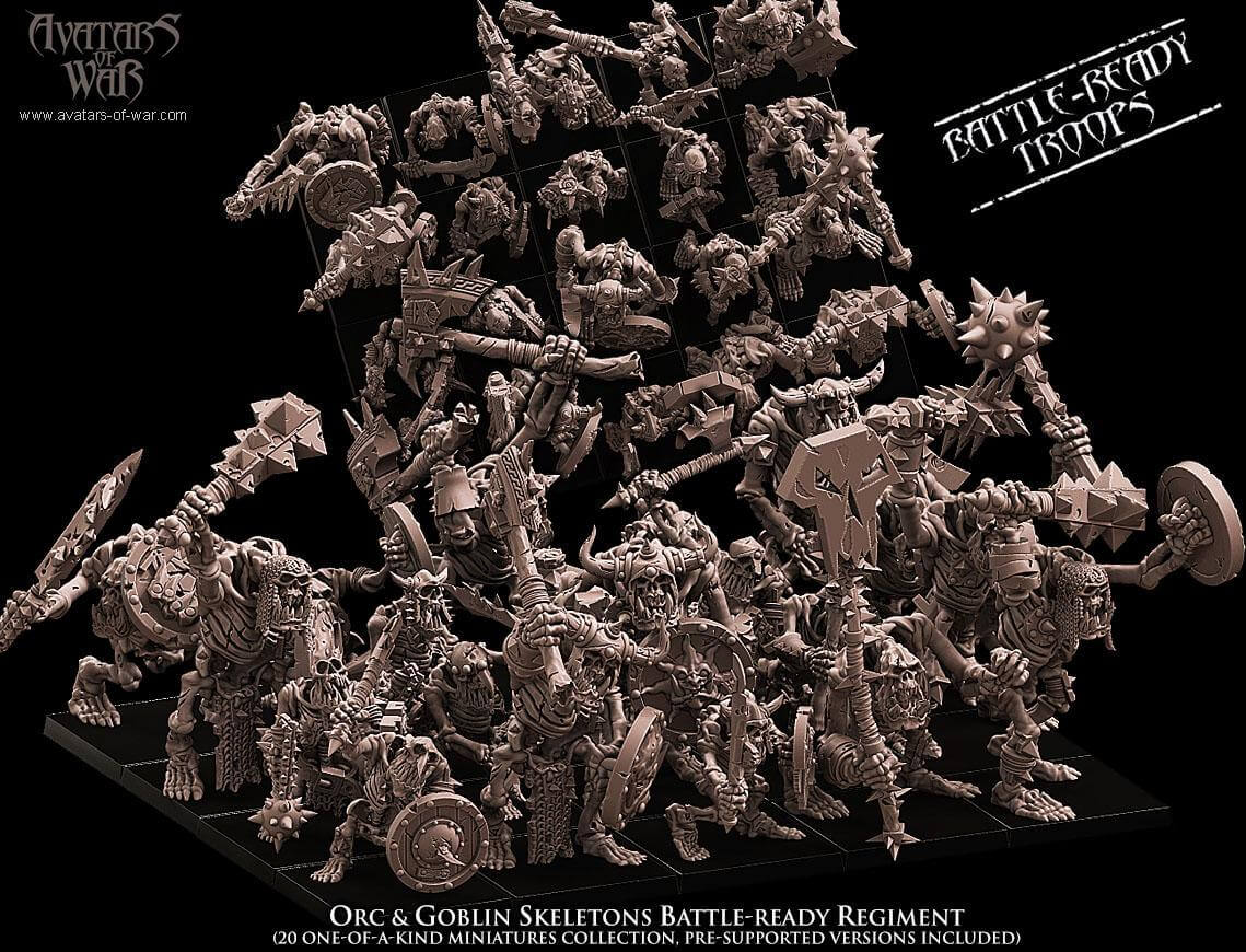 Orc & Goblin Skeleton Warriors Battle Ready regiment - Avatars of War