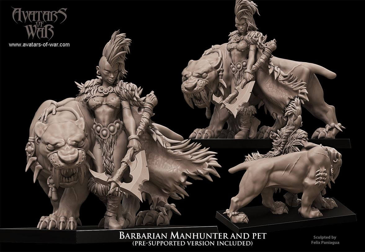 Barbarian Manhunter with Sabertooth - Avatars of War