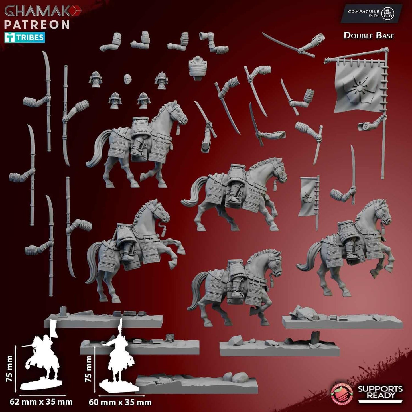 Mounted Samurai Katana & Naginata - Miniatures by Ghamak