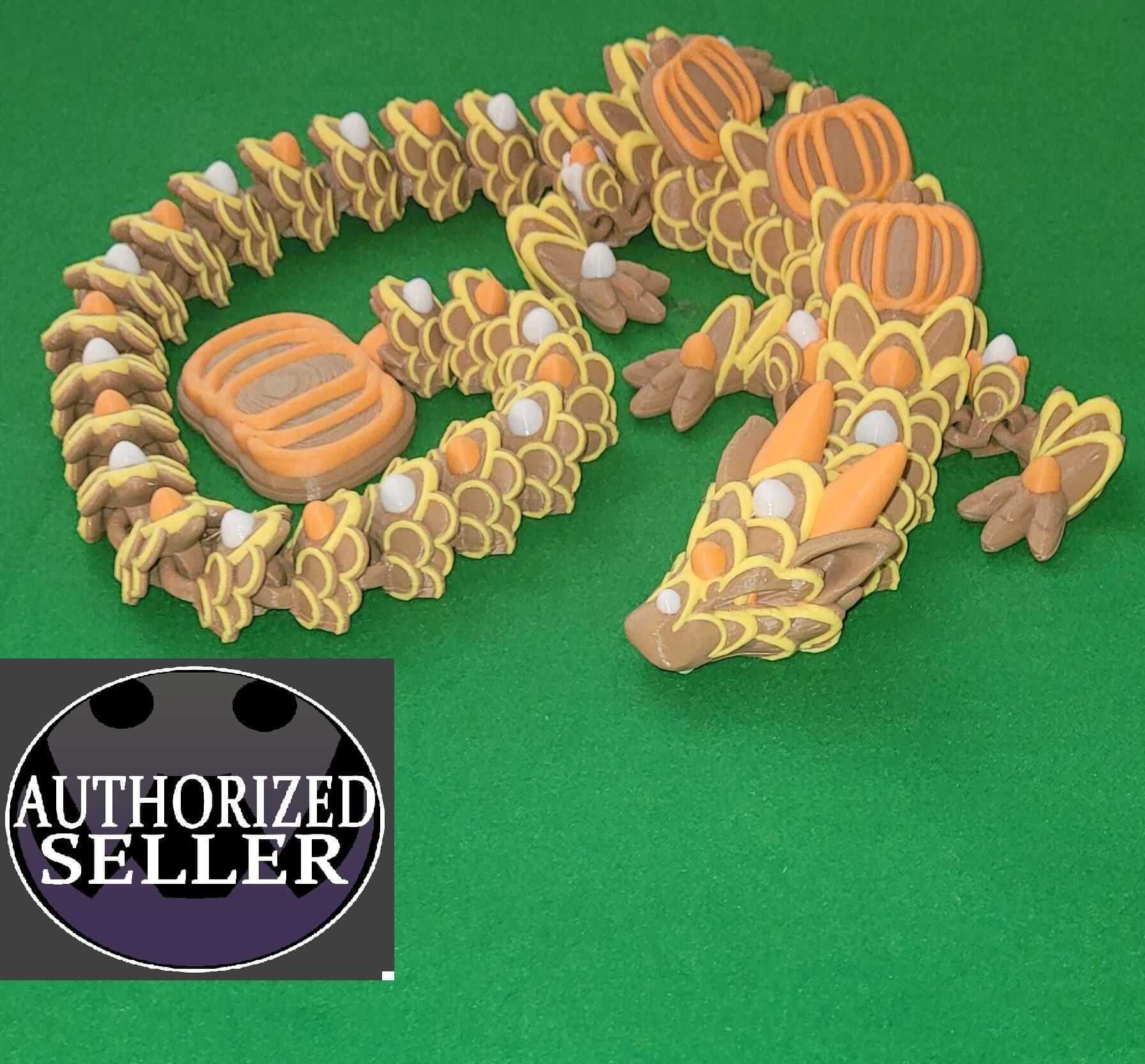 Pumpkin Spice Cookie Dragon - Articulated fidget - Dragon Flexi Toy - Designed by Cinderwing 3D