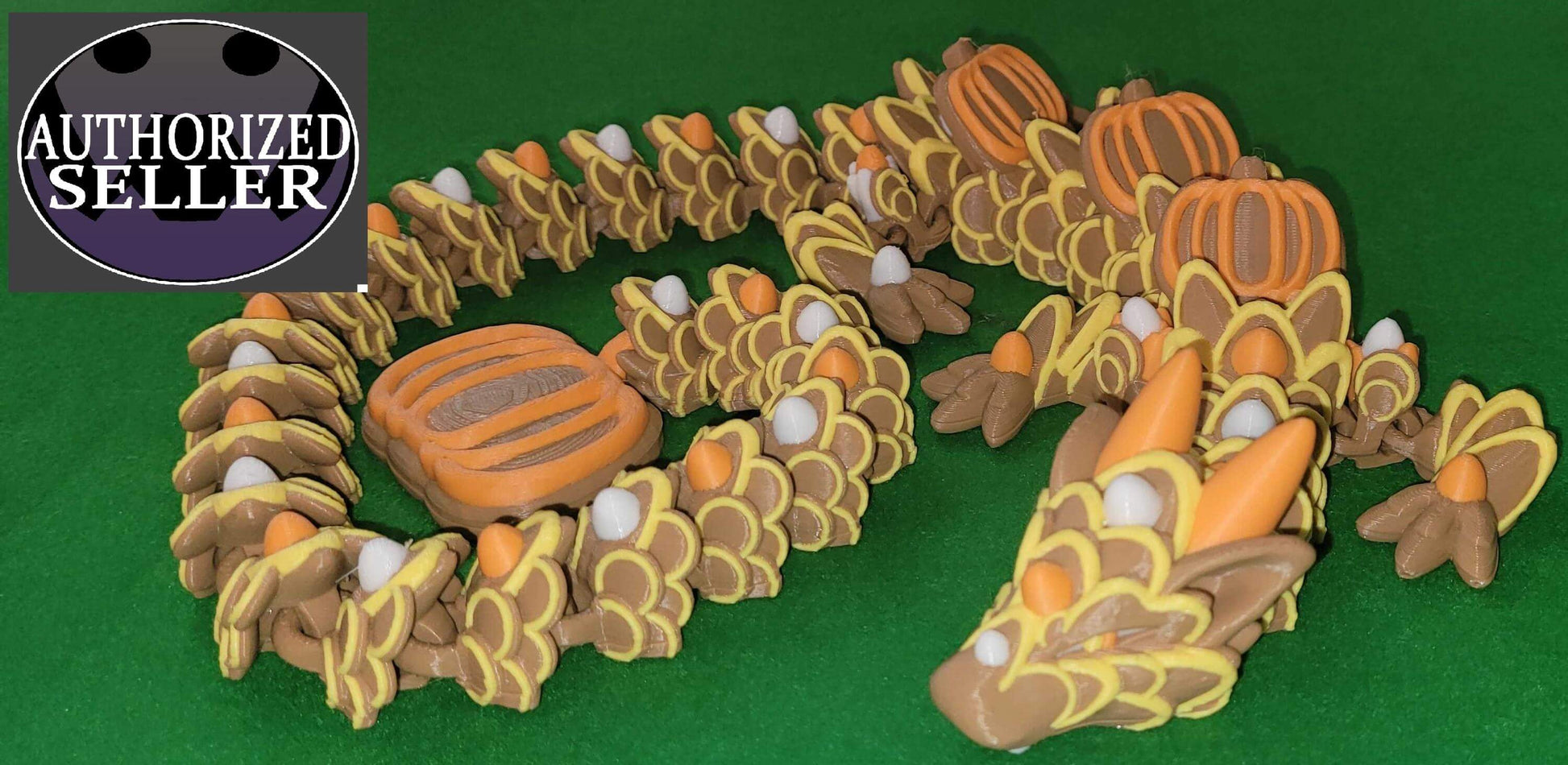 Pumpkin Spice Cookie Dragon - Articulated fidget - Dragon Flexi Toy - Designed by Cinderwing 3D